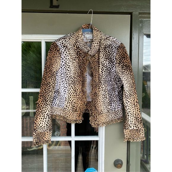 Carlisle Leopard Silk Blend Jacket, Fringe Cream, Black, Brown Blazer, Size 16 - Picture 2 of 10
